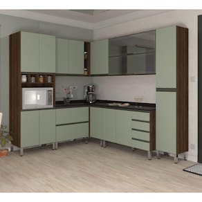Armário De Cozinha De Canto C/8 Peças Dourado/Verde/Preto