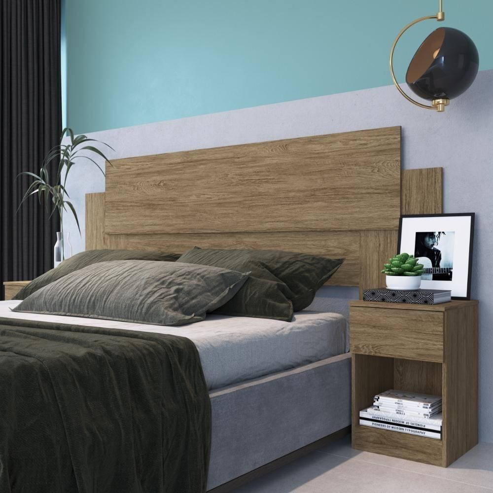 Cabeceira Com 2 Mesas De Apoio Garnet Decibal Wood Wood
