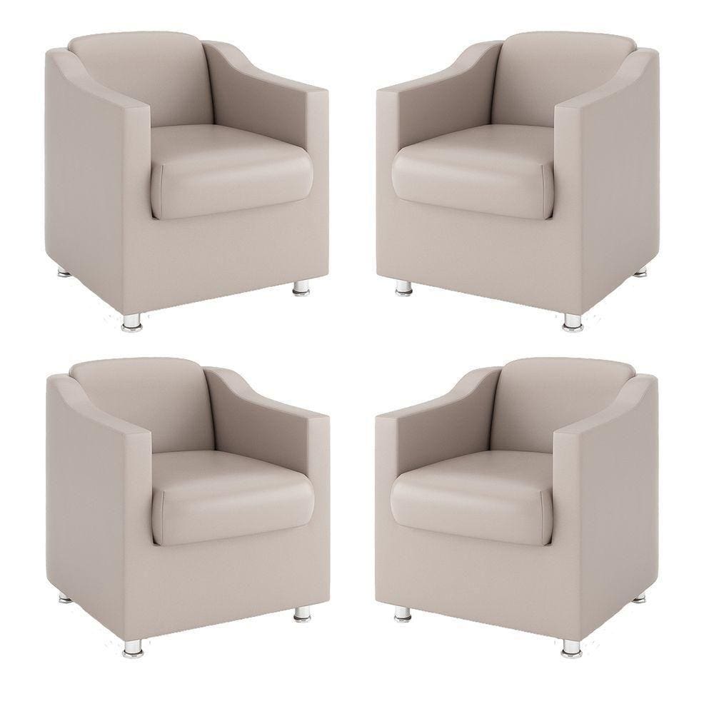 Kit 4 Poltronas Decorativas Sala Courino Bege