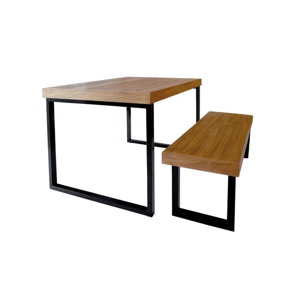 Conjunto Mesa Industrial Bernardo 1,20m Ferragem Preta com Banco Industrial Bernardo