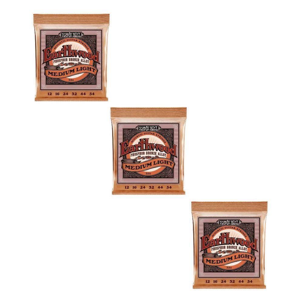 Kit 3 Encordoamentos Violão Aço 012 Ernie Ball Earthwood Tensão Média/Leve