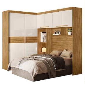 Guarda Roupas Modulado com Cabeceira de Casal Florença 6 Portas 5 gavetas Freijó/Off White Moval