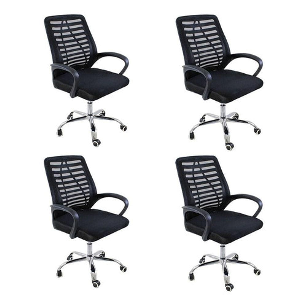 Kit 4 Cadeiras de Escritorio Esteirinha Mesh Ergonomica - Preto
