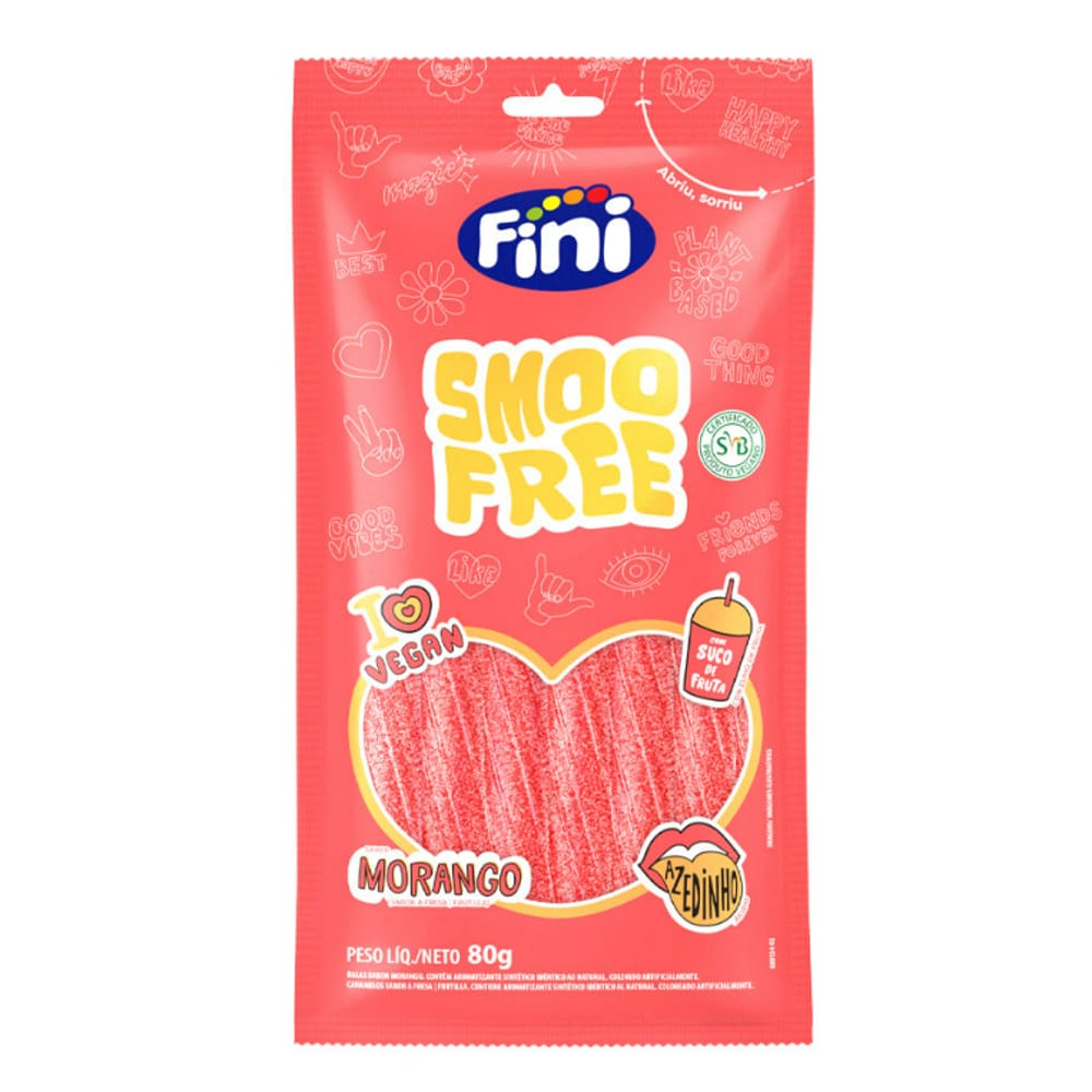 Bala Fini Vegana Tubes Smoofree Morango Cítrico 80g - Fini