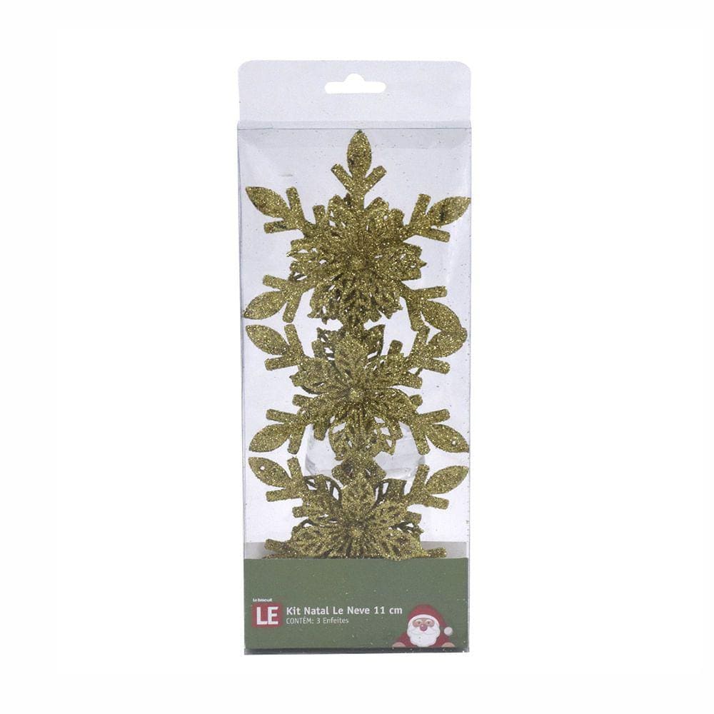 Kit Natal Le Neve com 3 Unidades 11cm Dourado