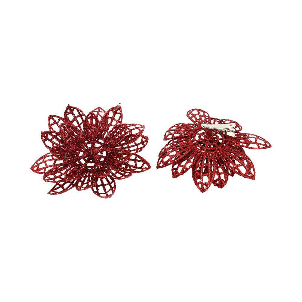 Kit Flor Natal Le com Clipe 8cm com 4 Unidades Vermelho