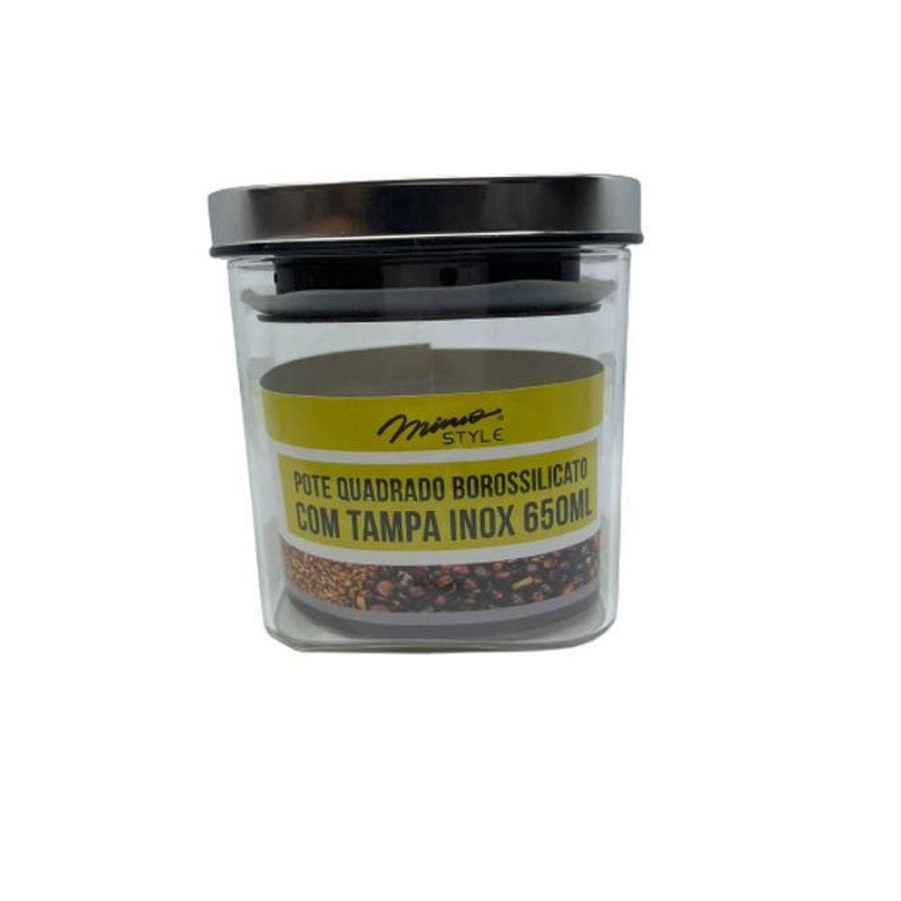 Pote Vidro Borrosilicato Tampa Quadrada Inox 650Ml Mimo