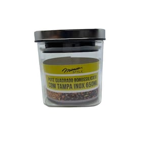 Pote Vidro Borrosilicato Tampa Quadrada Inox 650Ml Mimo