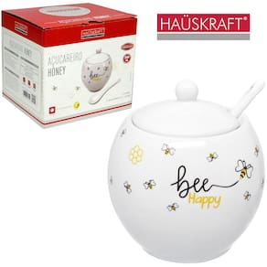 Açucareiro de Porcelana Abelha Abelhinha Bee Happy com Colher
