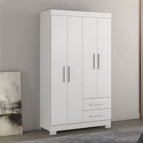 Guarda Roupa Solteiro 4 Portas 2 Gavetas Notável Móveis Branco New/Rosa