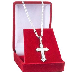 Corrente De Prata 925 Masculina Piastrine 2.5mm 60cm Pingente Cruz Crucifixo