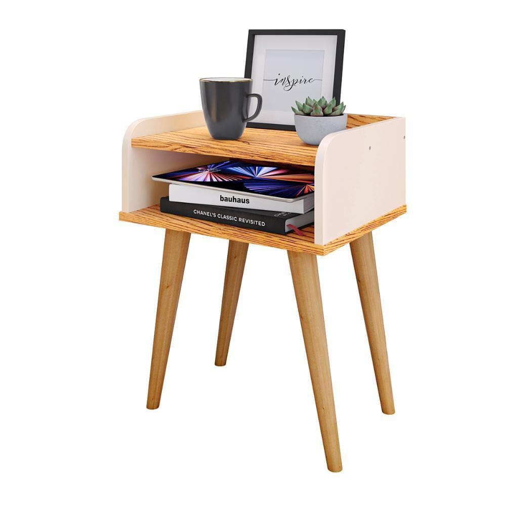 Mesa de Cabeceira Versátil Mesinha Lateral Apoio Nicho Decoração Quarto Sala Up - Off White/Nature - Lojas RPM