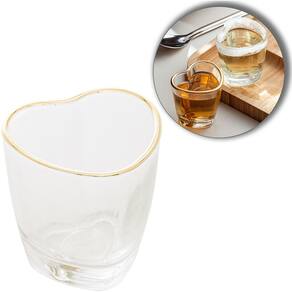 Jogo 4 Copos de Shot Dose em Vidro Coração Borda Dourada