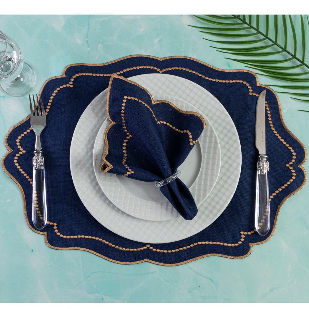 Jogo Americano Com Guardanapo 12 Pçs Bordado em Dourado Realeza