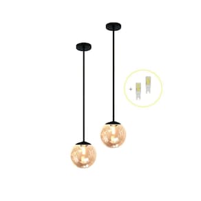 Kit 2 Pendente Preto Bancada Cozinha Cabeceira De Cama + Led