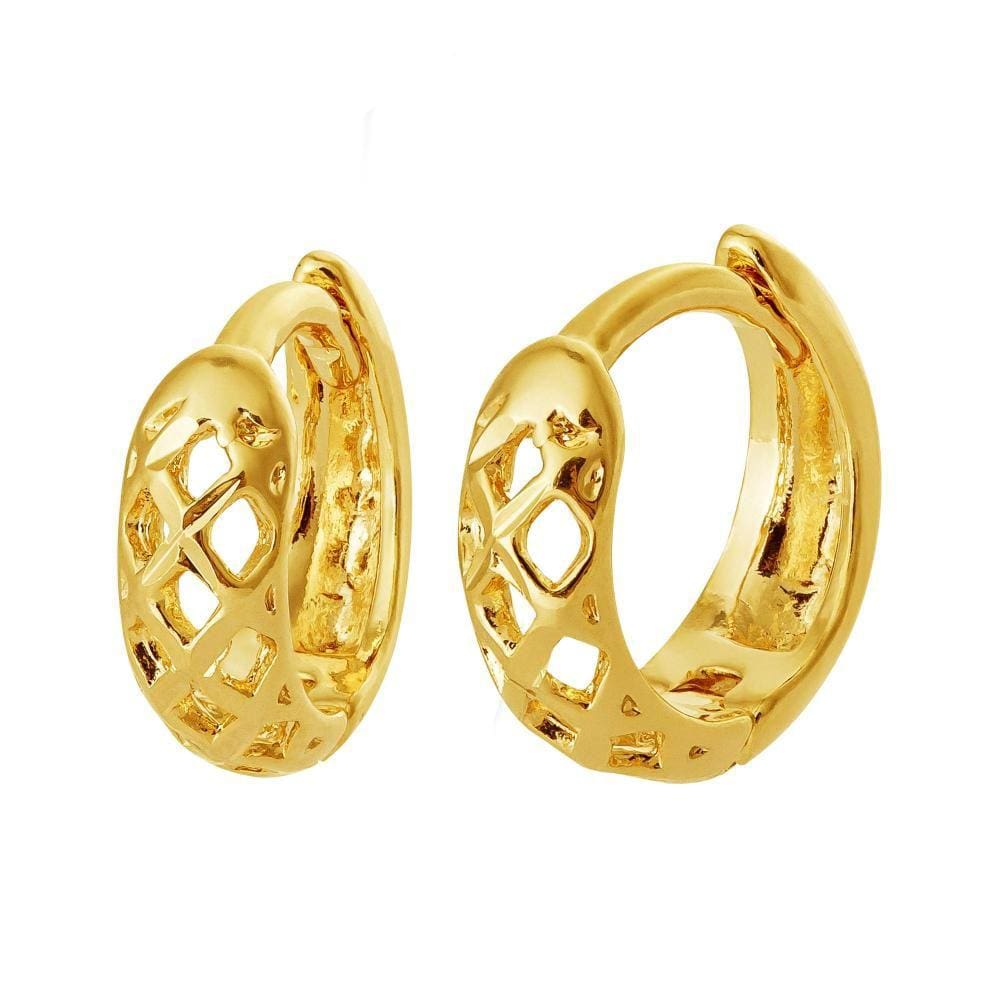 Brinco de Prata Revestido Argola Trabalhada 9,8mmx3,5mm