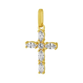 Pingente de Prata Cruz Shine Revestida com Ouro e Zircônias Brancas 16.5x10.5mm