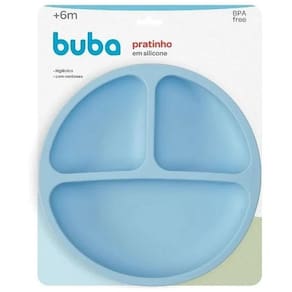 Pratinho Infantil em Silicone com Divisória e Ventosa Azul