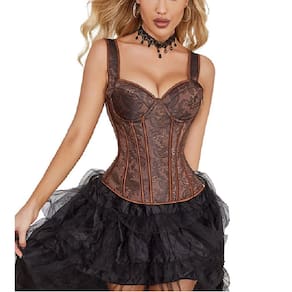 Corset Corselet Floral Bojo Alça Modela Cintura Valoriza Busto Marrom Linha Fashion M682
