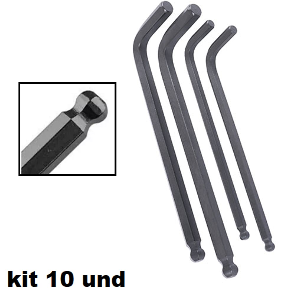 Kit 10x Chave Allen Hexagonal Abaulada 2mm 80x17mm Atacado