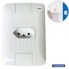 Conjunto Tomada 20A Tramontina Simples 250v 2P+T Aria Branca parafuso oculto