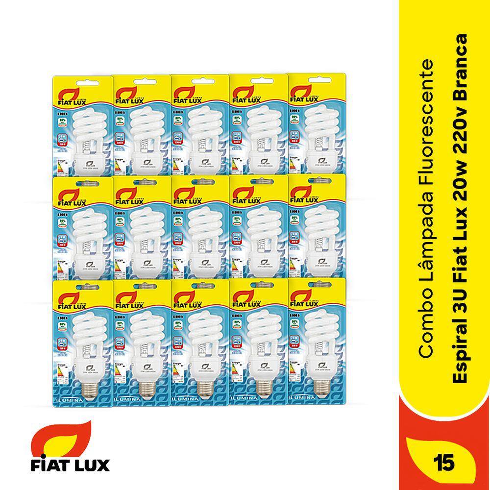 Kit com 15 unidades de Lâmpada Fluorescente Espiral 3u Fiat Lux 20w 220v branca