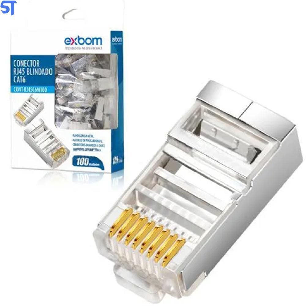 Conector Rj45 Cristal Blindado Cat6E Exbom Gigabit Ethernet