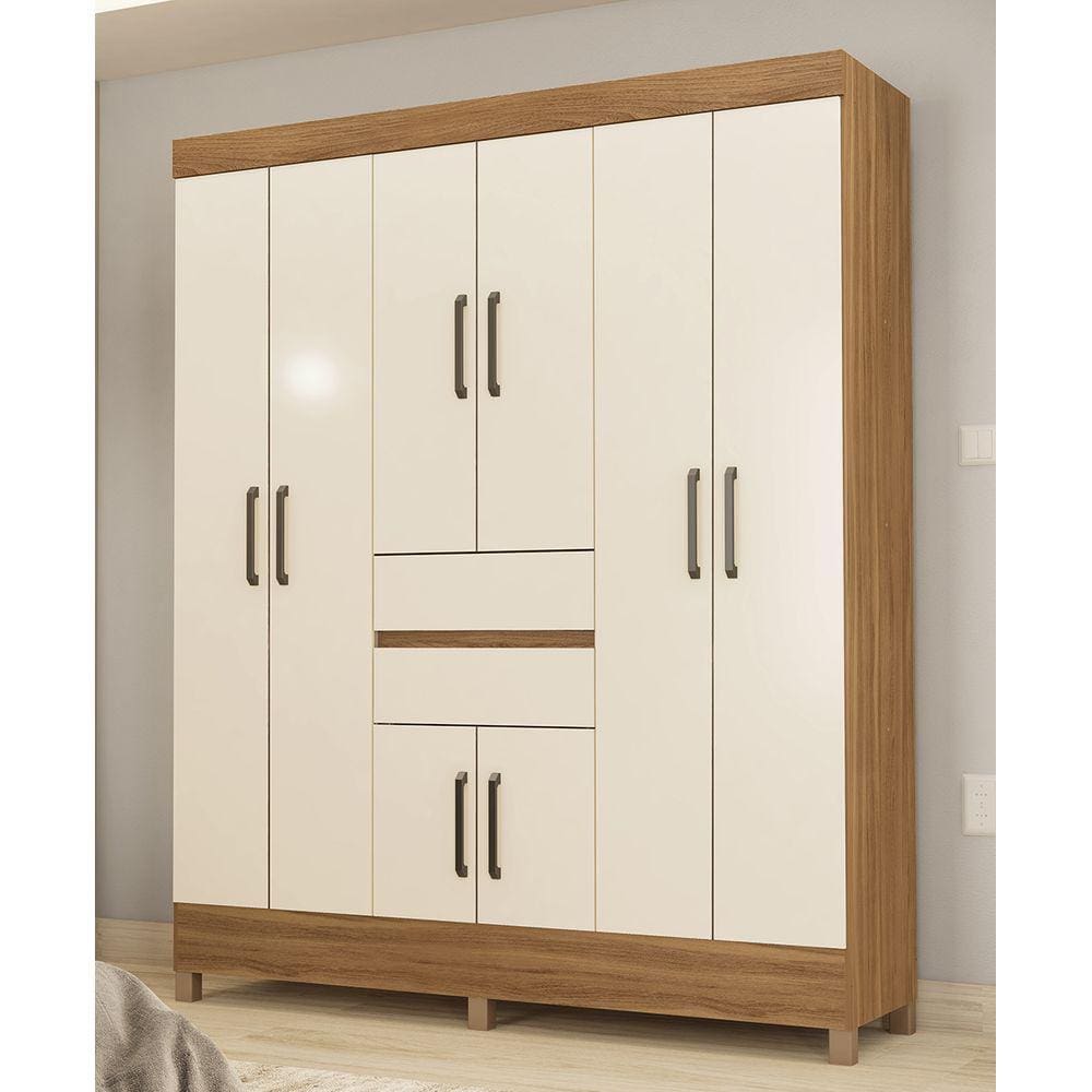 Guarda Roupa Roupeiro Solteiro 82060 08 Portas 02 Gavetas Munique Amendola Touch Off White Demóbile
