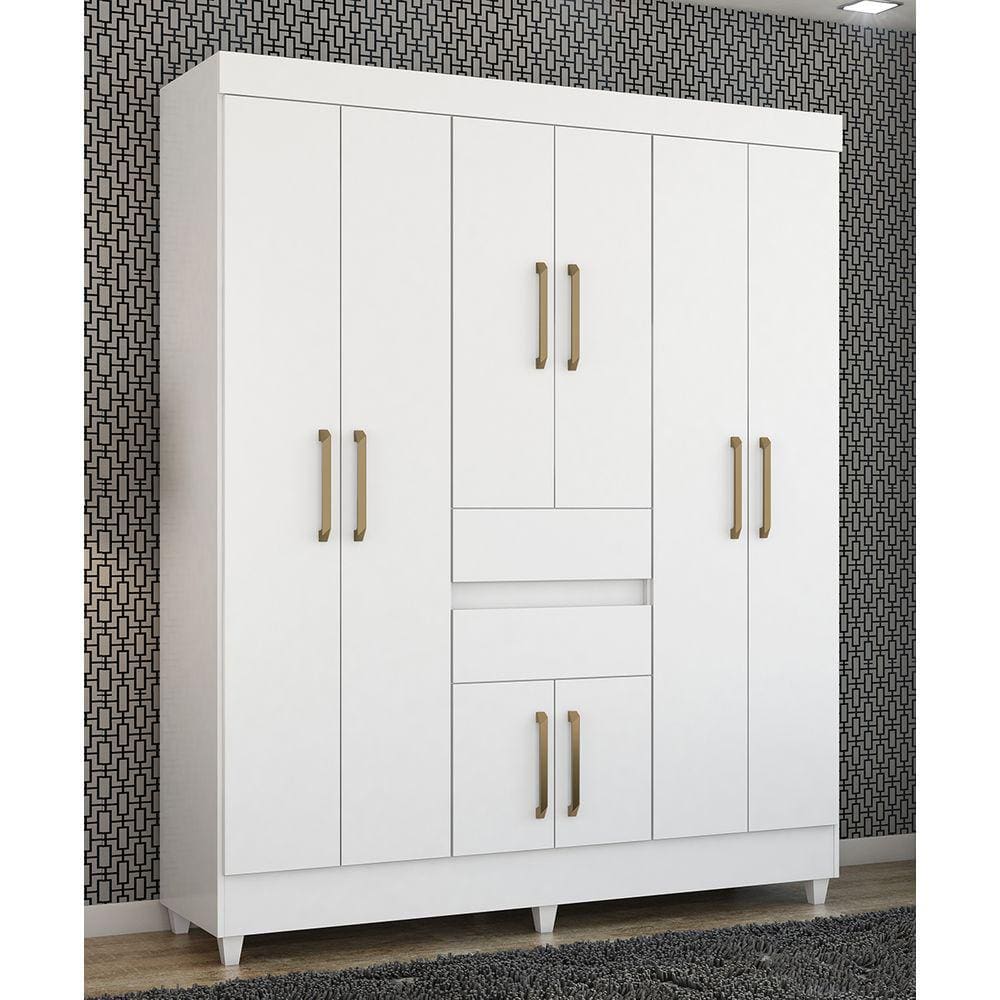 Guarda Roupa Roupeiro Solteiro 82060 08 Portas 02 Gavetas Munique Branco Demóbile