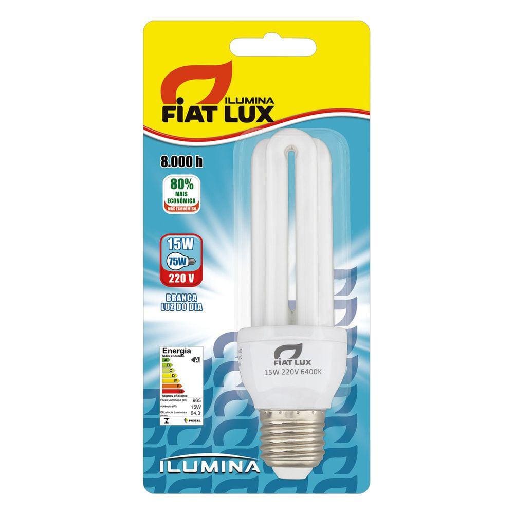 Lâmpada fluorescente 3u 15w 220v branca  Fiat Lux Ilumina