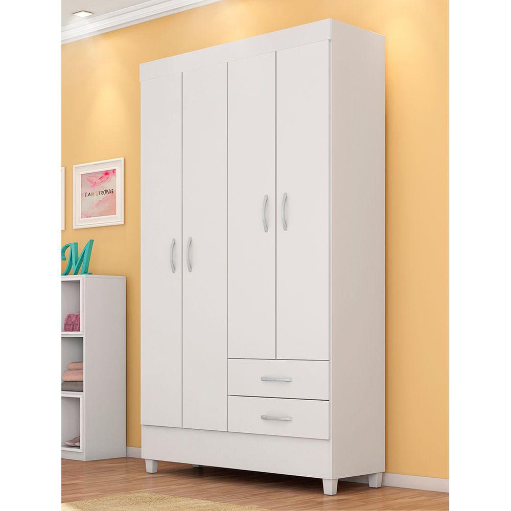 Guarda Roupa Roupeiro Solteiro 42860 04 Portas 02 Gavetas Astro Branco Rosa Flex Demóbile