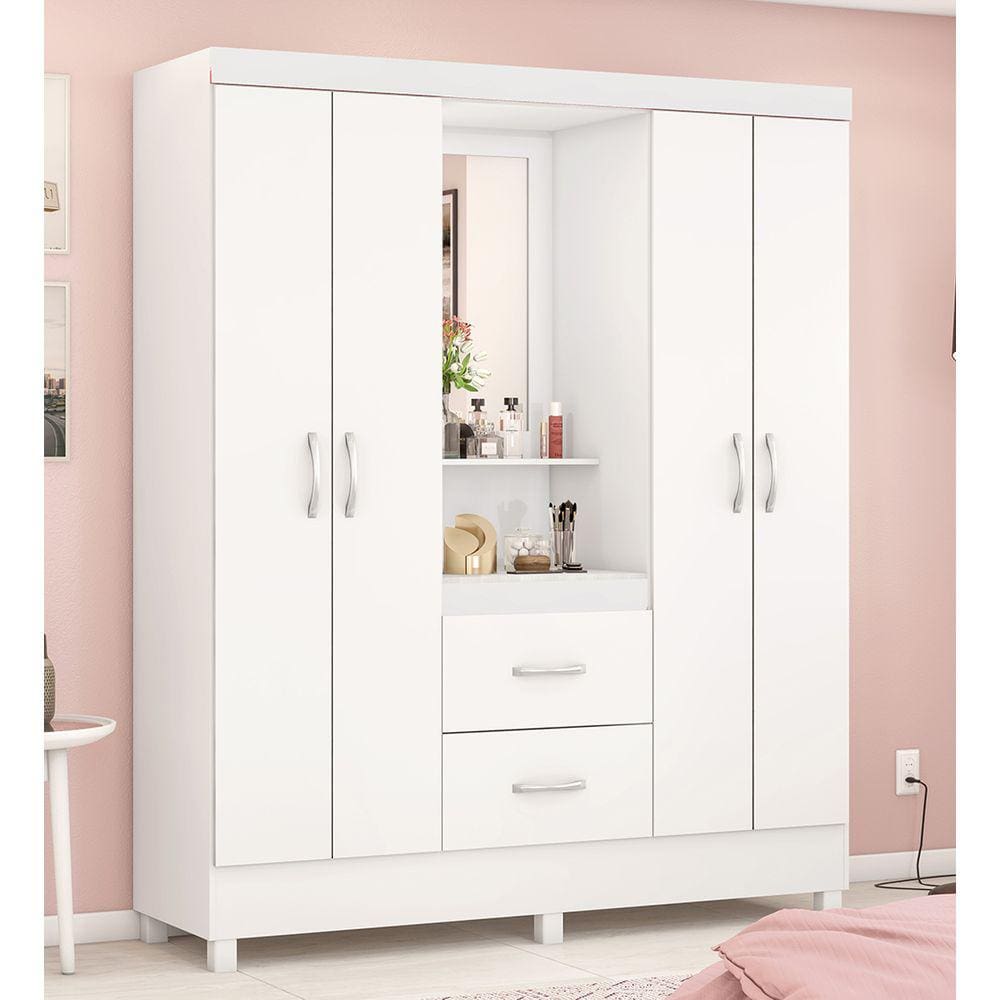 Guarda Roupa Roupeiro Solteiro 42220 04 Portas 02 Gavetas Lord Branco Rosa Flex Demóbile