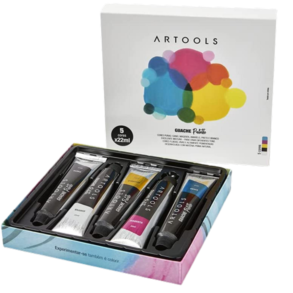 Guache Palette 5 Cores Bisnagas 22ml Uso artístico Artools