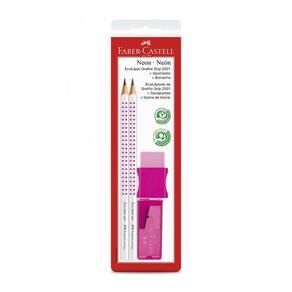 Kit Escolar Faber-Castell Ecolápis Grip Rosa Neon Colors com 1 Lápis HB, 1 Borracha, 1 Apontador