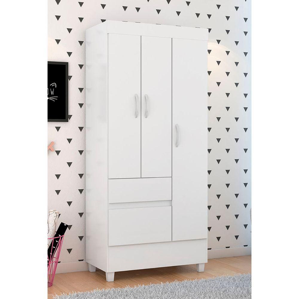 Guarda Roupa Roupeiro Solteiro 32860 03 Portas 02 Gavetas Windi Branco Rosa Flex Demóbile