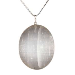 Colar Cabochão Selenita Grande Pino Prata 950