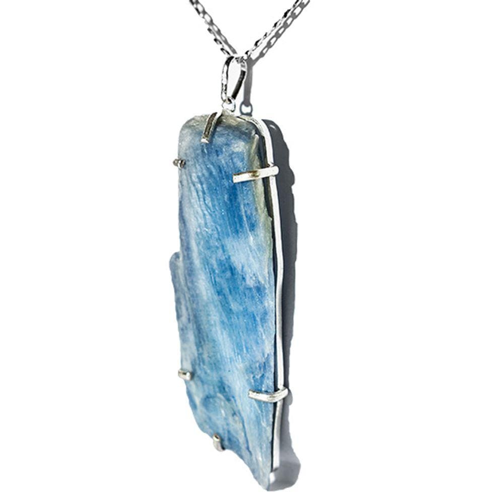 Colar Lâmina Cianita Azul Gigante Montagem Garra Prata 950