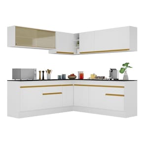 Armário De Cozinha Completa De Canto V2096 Branco Dourado