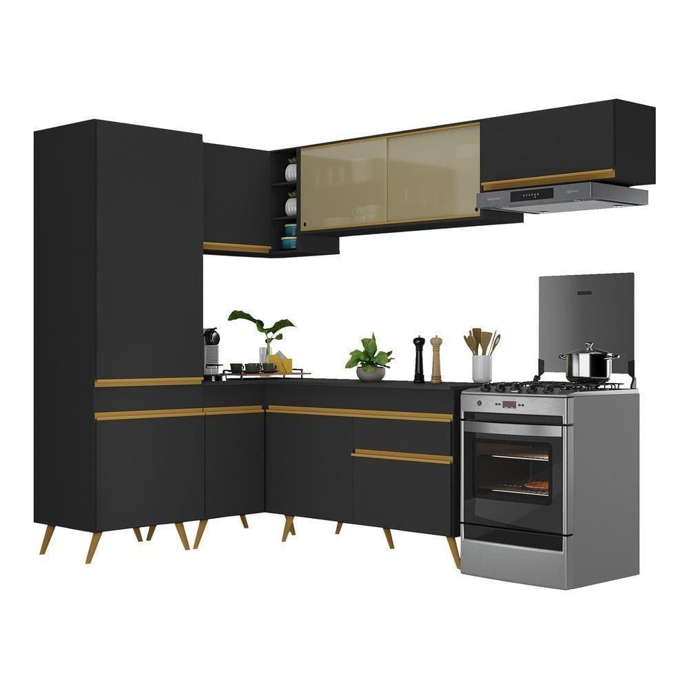 Armário De Cozinha Completa De Canto V2051 Dourado
