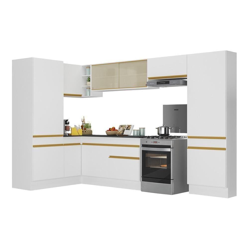 Armário De Cozinha Completa De Canto V2090 Branco Dourado