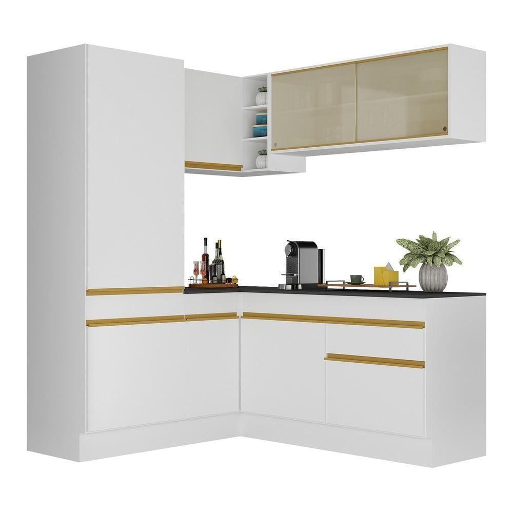 Armário De Cozinha Completa De Canto V2088 Branco Dourado