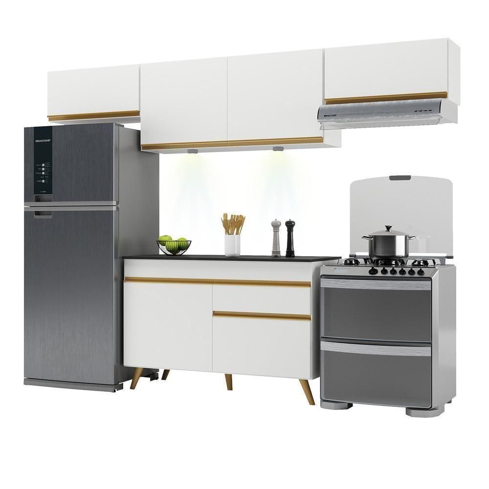 Armário De Cozinha Compacta 260cm V2022 Branco Dourado