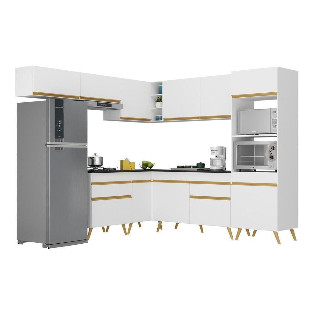 Armário De Cozinha Completa De Canto V2070 Branco Dourado