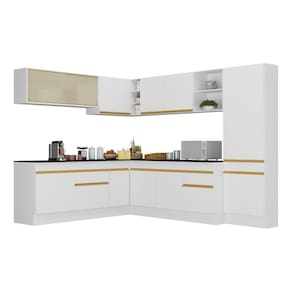 Armário De Cozinha Completa De Canto V2100 Branco Dourado