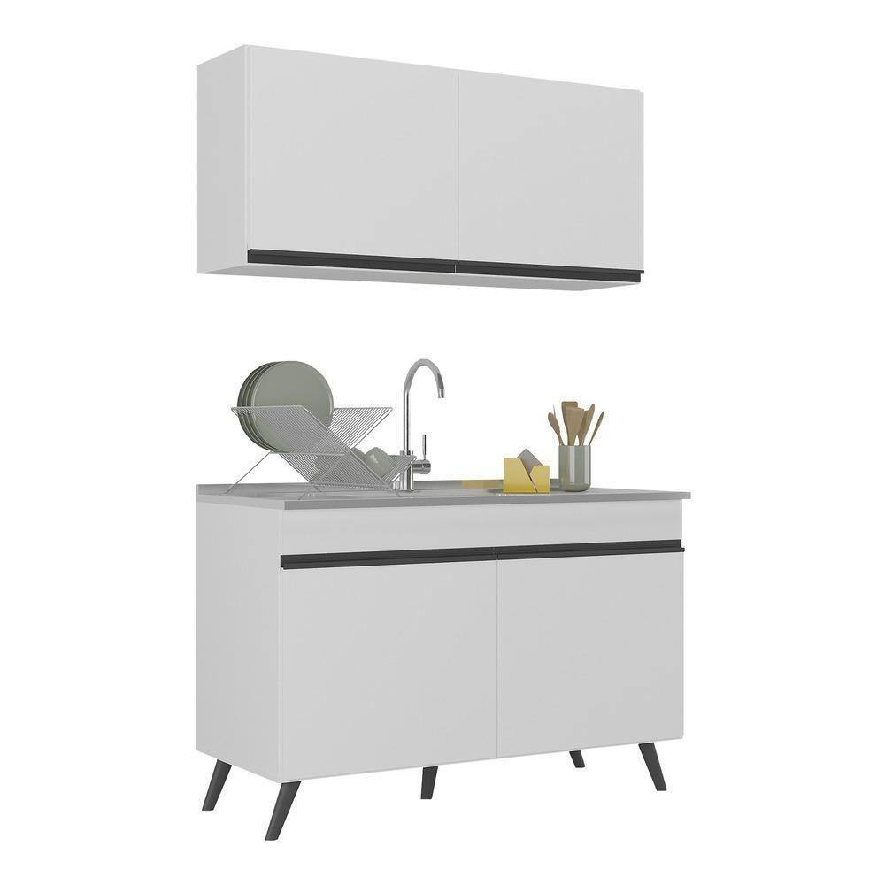 Armário De Cozinha Compacta 120cm V2141 Branco/Preto