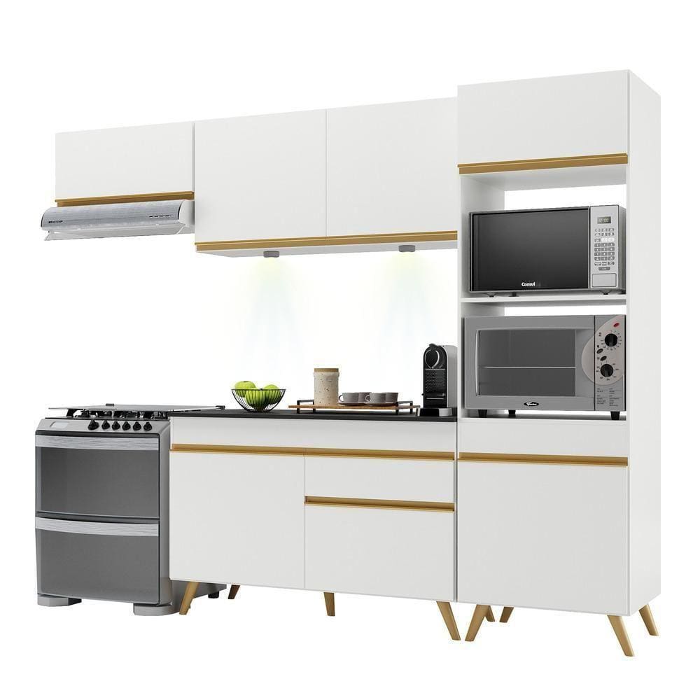 Armário De Cozinha Compacta 252cm V2015 Branco Dourado