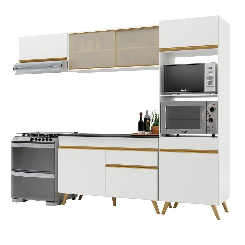 Armário De Cozinha Compacta 252cm V3691 Branco Dourado
