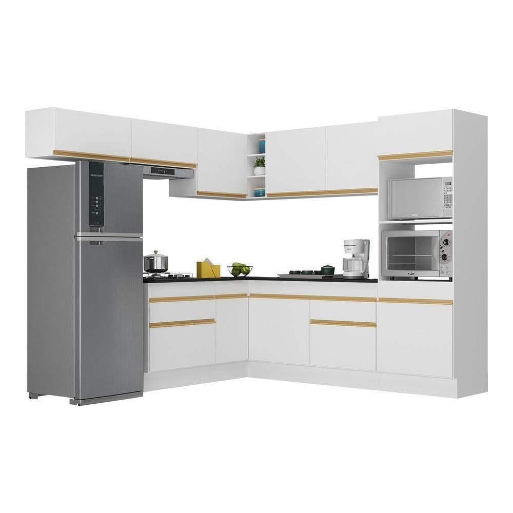Armário De Cozinha Completa De Canto V2105 Branco Dourado