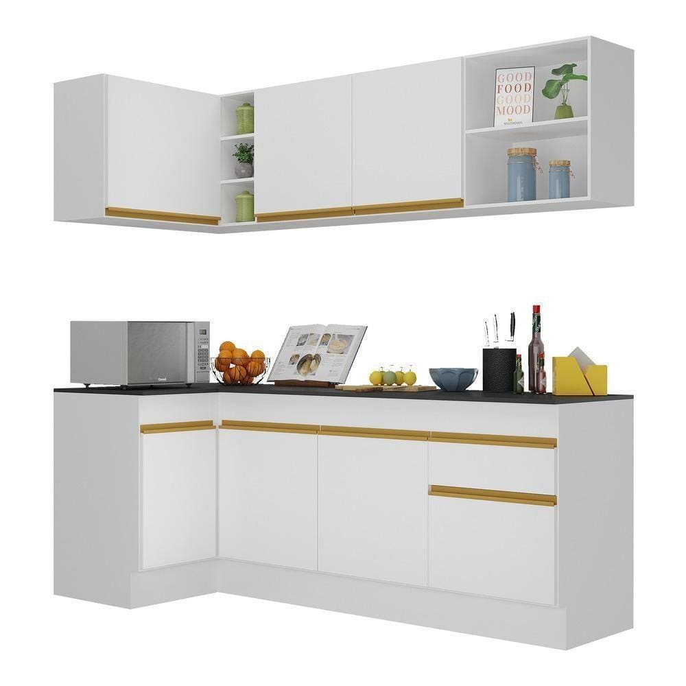 Armário De Cozinha Compacta De Canto V2093 Branco Dourado