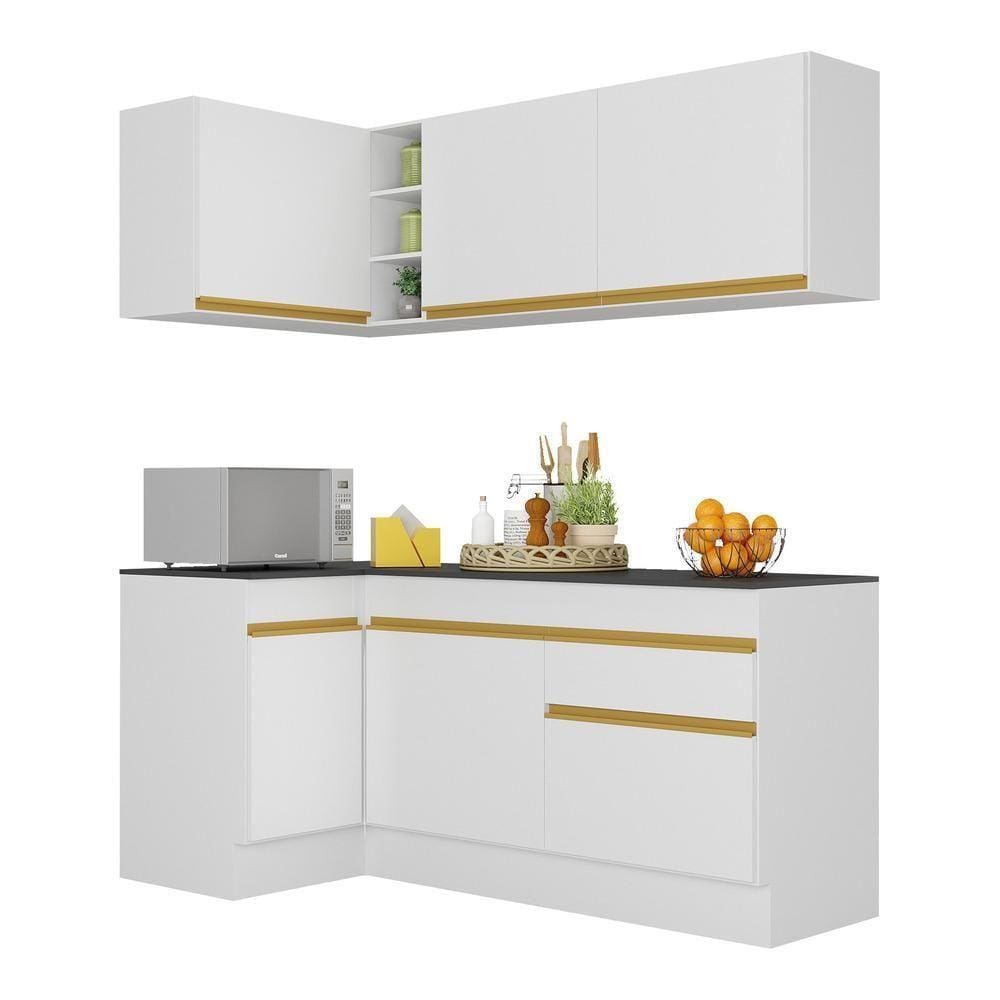 Armário De Cozinha Compacta De Canto V2092 Branco Dourado